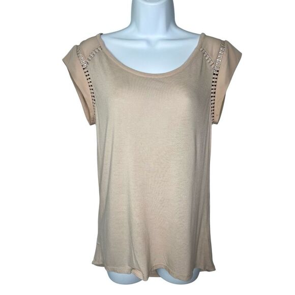 LOFT Women’s S Embroidered Scoop Neck Cap Sleeve Tee - Picture 1 of 7